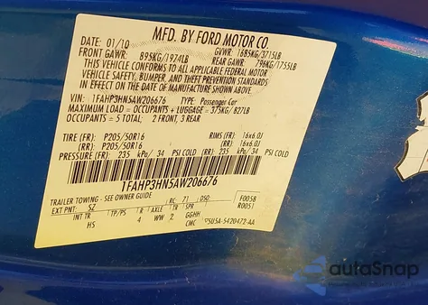 2010 Ford Focus Sel из США, поврежденный, VIN 1FAHP3HN5AW206676